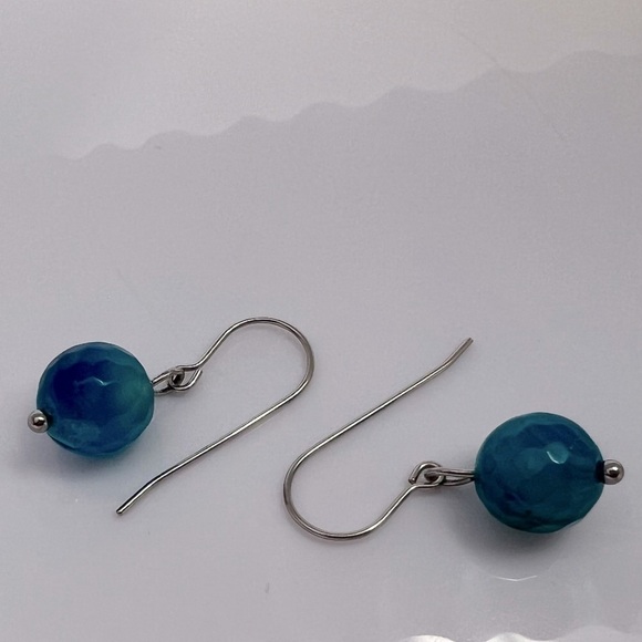 Blue Agate Stainless Steel Drop Earrings - Picture 6 of 12